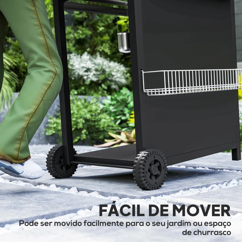 Outsunny Barbecue a Gás com 3+1 Queimadores 8,5 kW Termómetro Mesa Lateral Grelha Recolhedor de Gordura 2 Rodas 123x57x98 cm Preto
