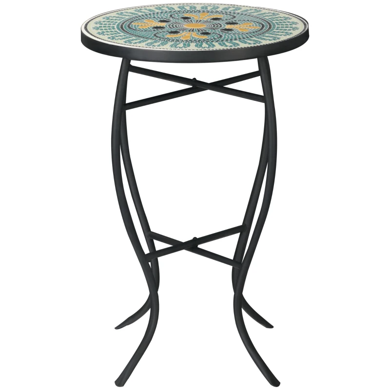 Outsunny Masuta de Gradina Rotunda din Metal cu Blat cu Mozaic, Ф35.5x53.5cm, Multicolor