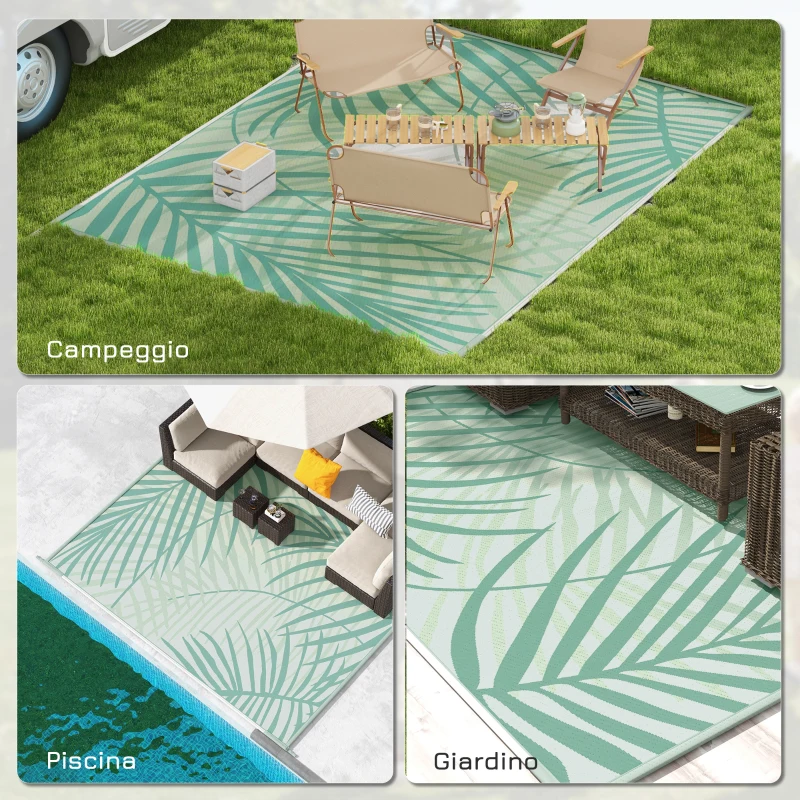 Outsunny Tappeto da Esterno 274x365cm Impermeabile e Reversibile con Borsa di Trasporto, Verde e Crema
