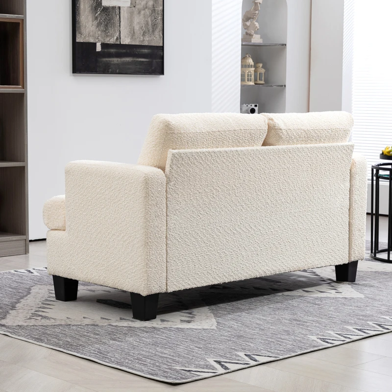 HOMCOM Canapé 2 places 120 cm avec coussins de dossier amovibles, tissu chenille pour salon, chambre, bureau, beige(m-8)
