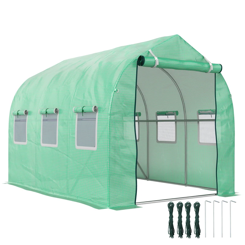 Outsunny Estufa tipo Túnel 3x2x2 m Estufa de Exterior com 6 Janelas de Malha e Porta Estufa de Cultivos para Pátio Jardim Verde