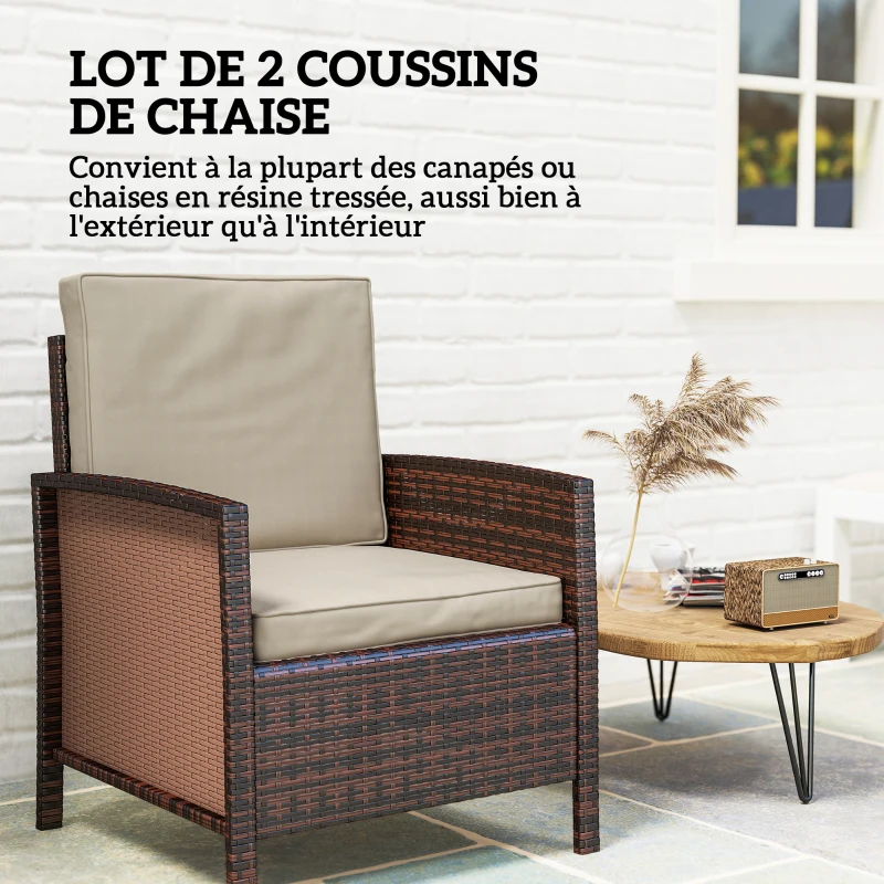 Outsunny Lot de 2 coussins de chaise coussins d'assise déhoussables coussins matelassé rembourré mousse polyester kaki