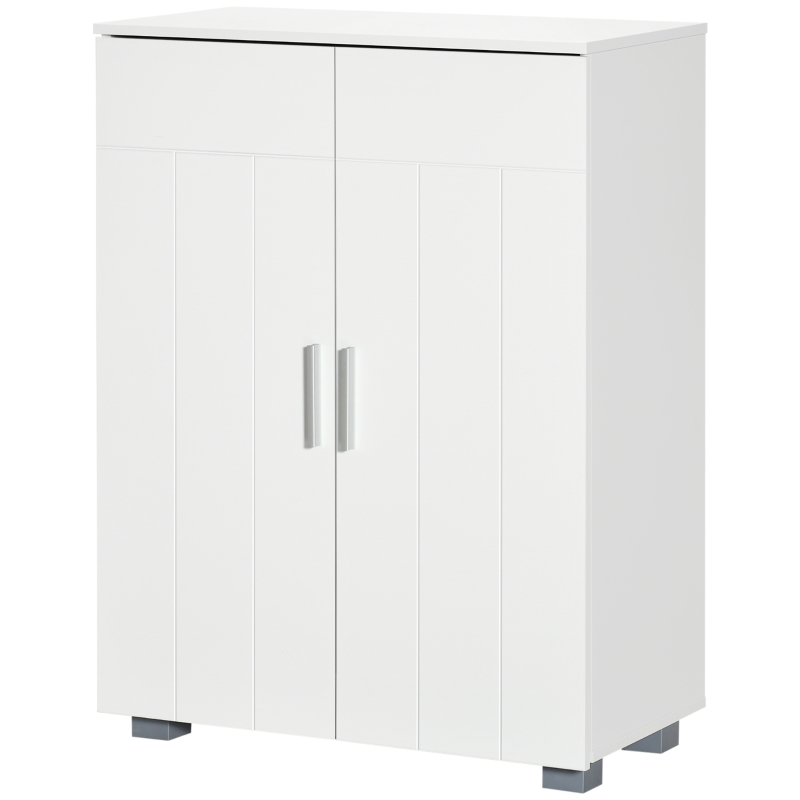 Armoire Salle De Bain Kleankin - 60x30x80 Cm, Blanc, Portes à Panneaux, étagères Réglables, Rangement Flexible