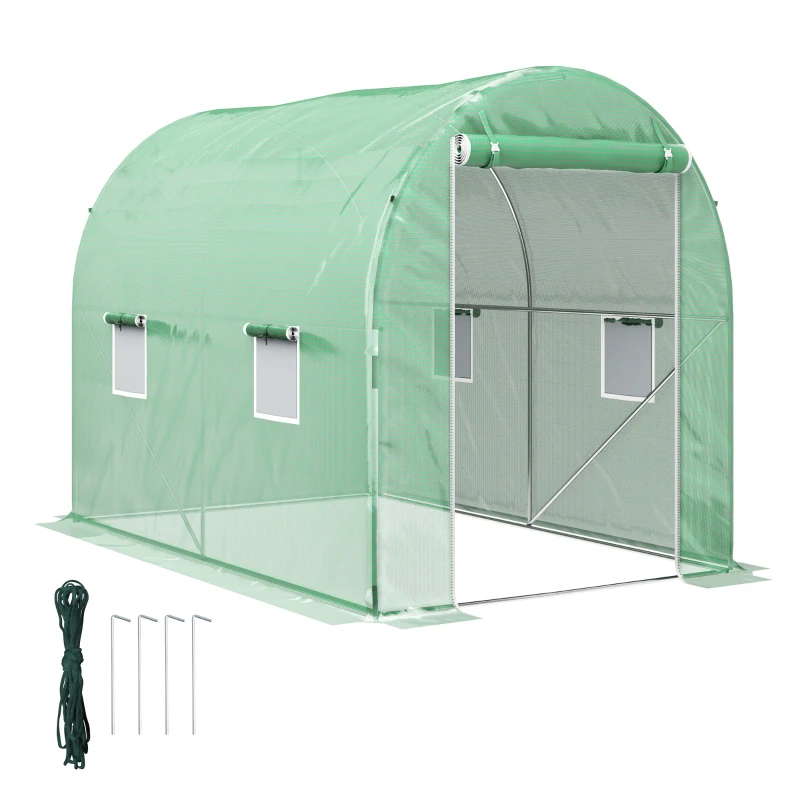 Outsunny Estufa Tipo Túnel 298x197x189 cm com Porta e 4 Janelas para Cultivo de Plantas e Verduras com Cobertura PE 140g/㎡ Verde