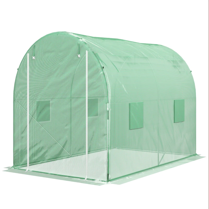 Outsunny Estufa Tipo Túnel 298x197x189 cm com Porta e 4 Janelas para Cultivo de Plantas e Verduras com Cobertura PE 140g/㎡ Verde