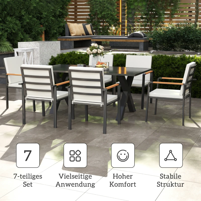 Outsunny Gartenmöbel-Set für 6 Personen, 6 Stühle, 1 Tisch, wetterbeständig, 175 cm x 92 cm x 73 cm, Schwarz + Grau