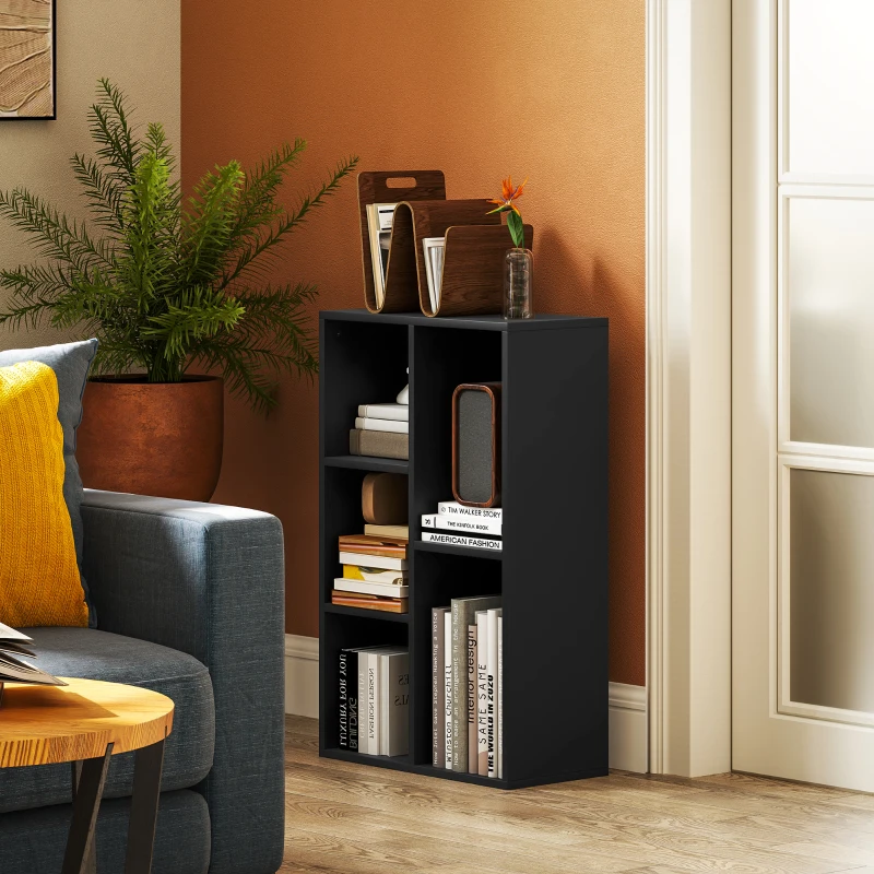 HOMCOM Bibliothèque étagère de rangement 2 niveaux avec 5 compartiments, pour salon chambre à coucher bureau, 50x24x80cm, noir