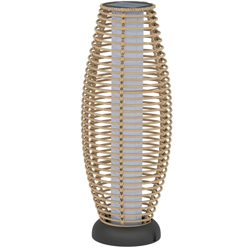 Outsunny Candeeiro de Jardim em Vime Sintético Candeeiro Solar de Exterior com Luzes LED Ligar e Desligar Automático Ø26x72 cm Madeira