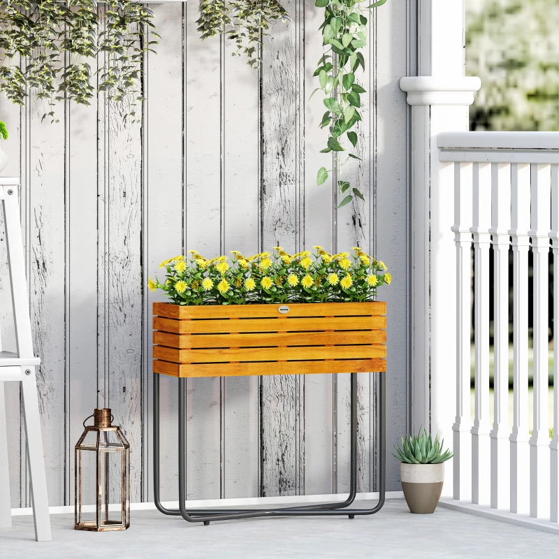 Outsunny Pot de fleurs bac à fleurs sur pied rectangulaire trous de drainage bois d'acacia 62 x 22,5 x 61 cm effet bois naturel