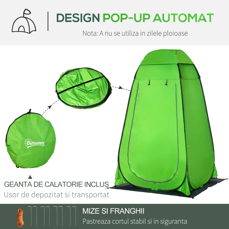 Outsunny Cort de Dus pentru Exterior cu Usa cu Fermoar, Geanta pentru Transport, 126x124x189cm, Verde