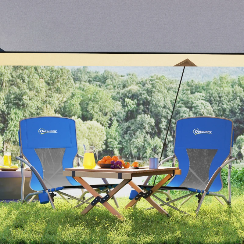 Outsunny Conjunto de 2 Cadeiras de Praia Dobráveis Cadeiras de Campismo Portáteis com Bolsa de Transporte 58x55x62 cm Azul