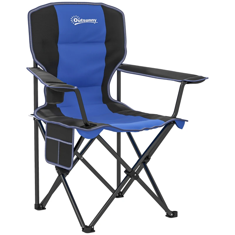Outsunny Scaun de Camping Pliabil cu Buzunar și Suport pentru Pahar, 94x62x110 cm, Albastru