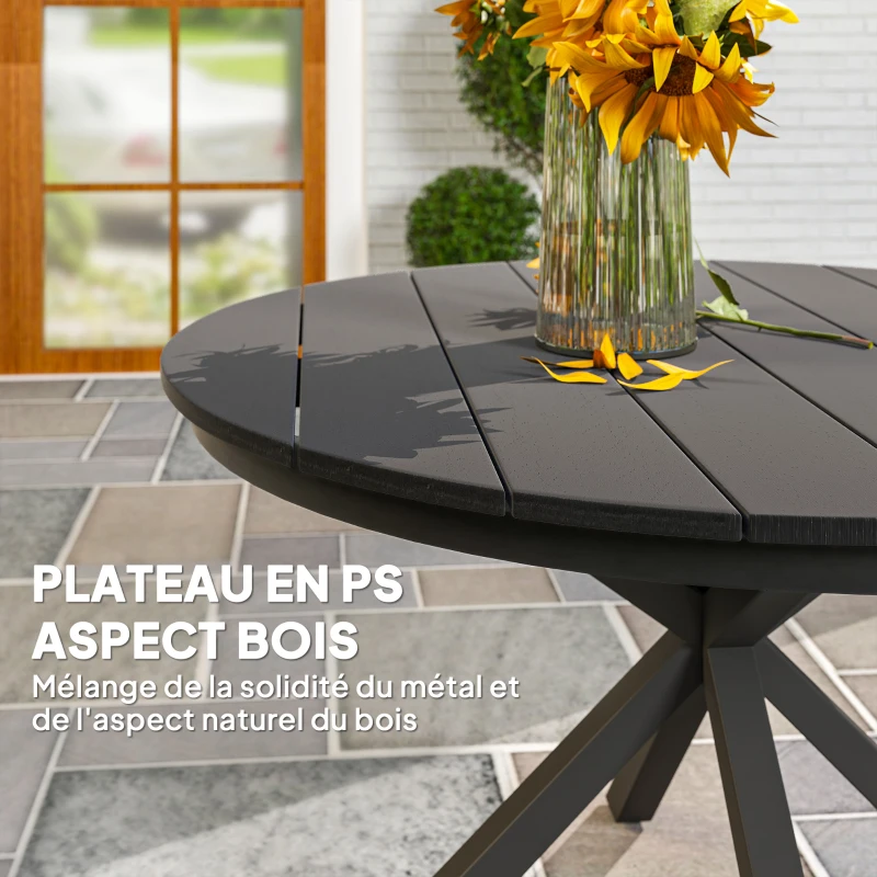 Outsunny Table à manger de jardin ronde Ø 118 cm cadre en aluminium pour balcon, porche, patio, noir