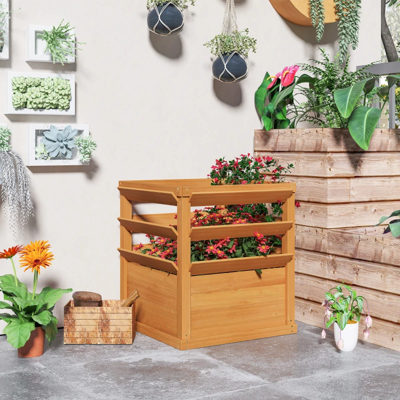 Outsunny Jardinière avec treillis, lit surélevé de jardin fond ouvert, bac à fleurs en bois 65 x 65 x 73 cm, marron clair