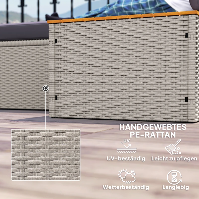 Outsunny Polyrattan Sonnenliege für 2 Personen Doppelliege mit Fußhocker Stauraum Auflagen 125x114x72,5 cm Grau(m-6)