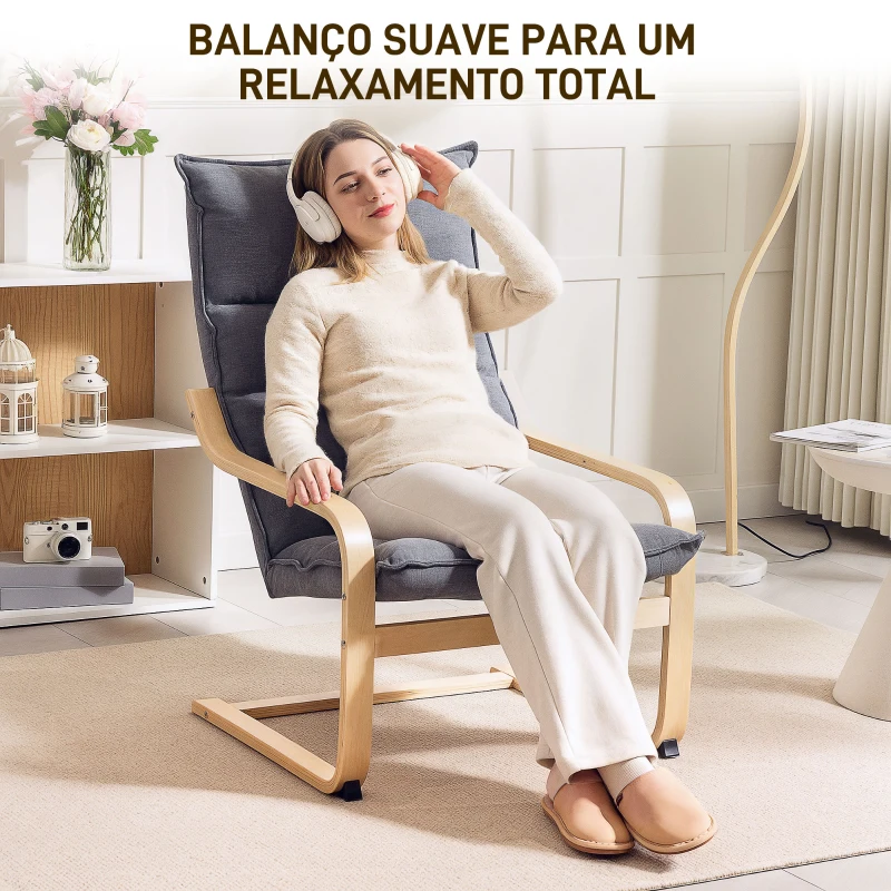 HOMCOM Poltrona de Sala de Estar Moderna com Encosto Alto Apoio para os Braços e Pés de Madeira Estofada em Veludo 67x83x105 cm Cinzento