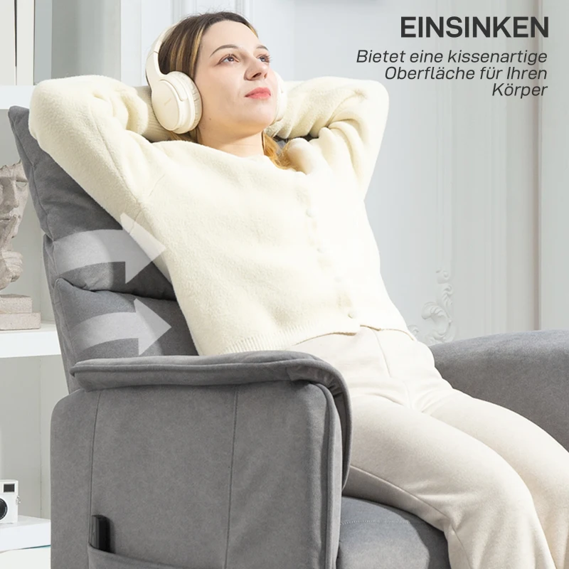 HOMCOM Relaxsessel mit leisem Motor, Polstersessel mit robusten Stoffbezug, Memory-Funktion, anpassbare Fußstütze, Grau(m-8)