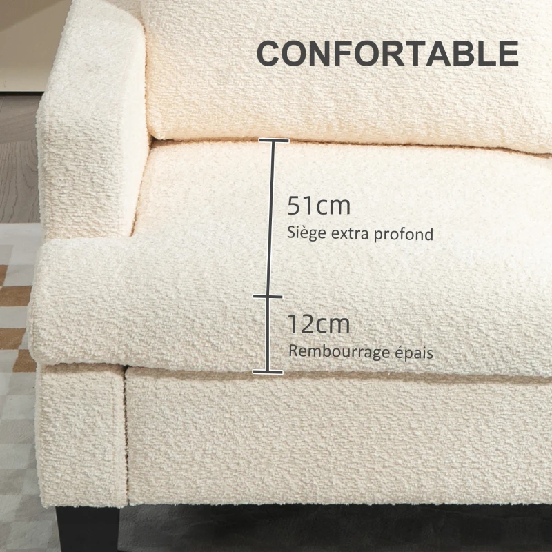 HOMCOM Canapé 2 places 120 cm avec coussins de dossier amovibles, tissu chenille pour salon, chambre, bureau, beige(m-4)