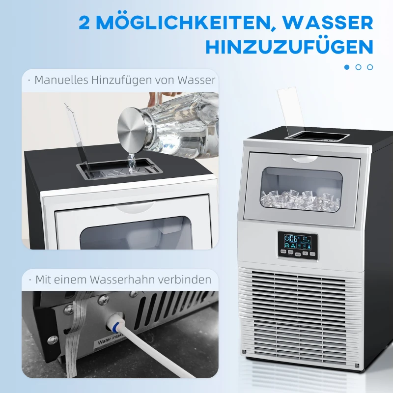 HOMCOM Kommerzielle Eiswürfelmaschine, LED-Beleuchtung, leicht lesbare Anzeigen, mit Schaufel, Silber