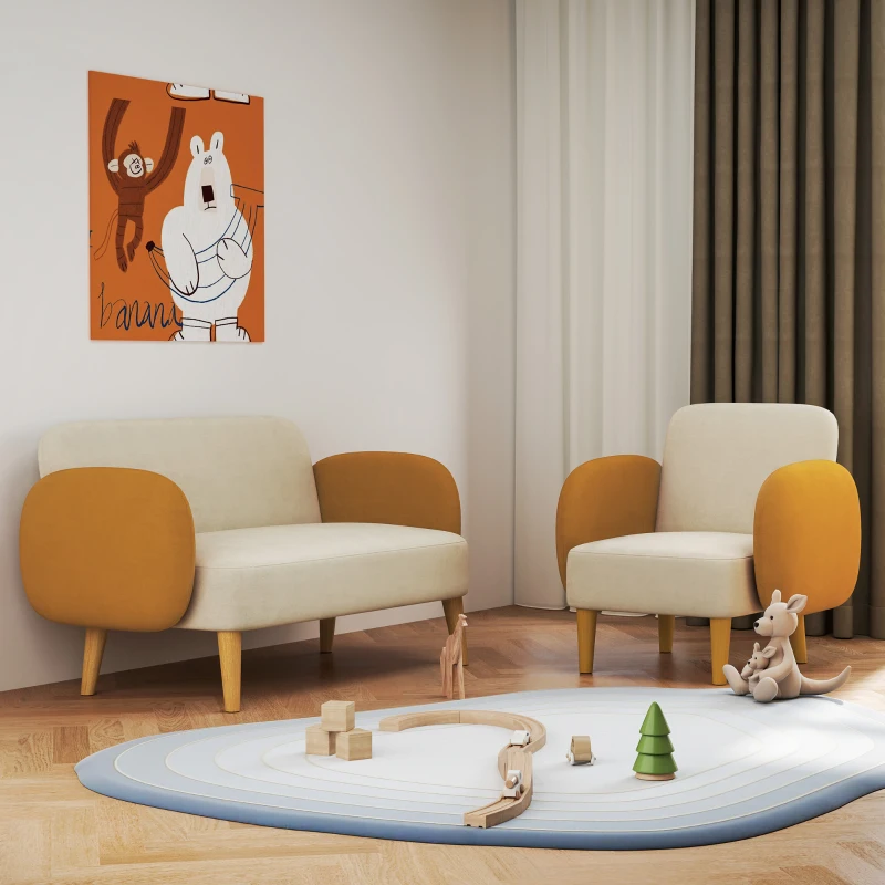 HOMCOM Sofá de 2 Plazas Tapizado en Terciopelo con Reposabrazos y Patas de Madera Sofá Pequeño Carga 240 kg 130x74x76 cm Crema