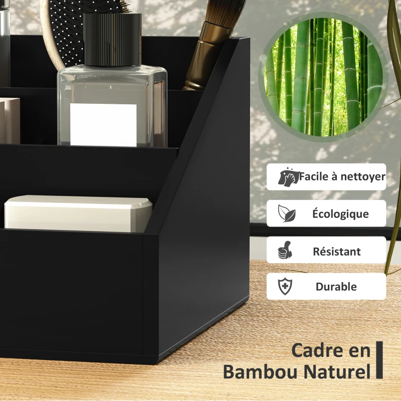 HOMCOM Boite de Rangement de Bureau - Organiseur de Bureau - 7 Compartiments, 2 tiroirs - Bambou Verni Noir