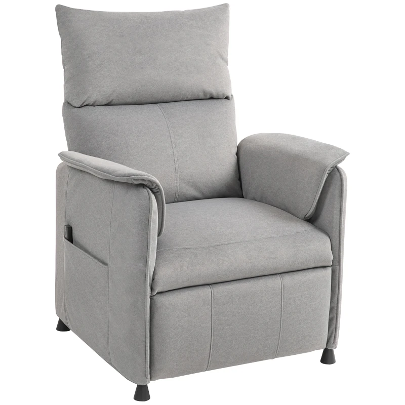 HOMCOM Poltrona Relax Reclinável Elétrica com Função Memória Apoio para Pés Controlo Remoto e Bolsos Laterais 80x83x104 cm Cinzento