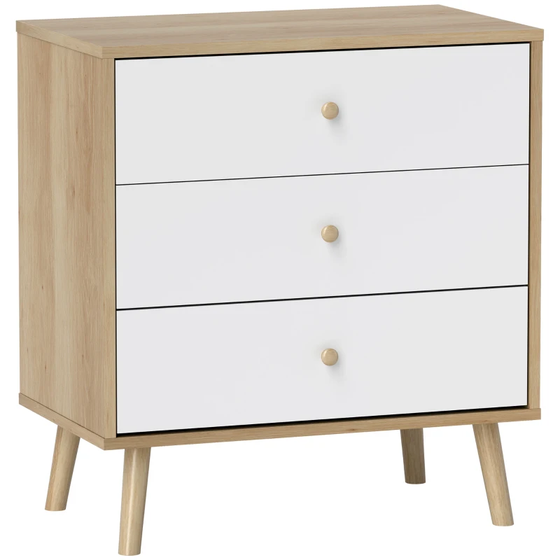 HOMCOM Commode 3 tiroirs meuble de rangement style moderne pour chambre à coucher, salon - 60 x 35 x 65 cm, chêne