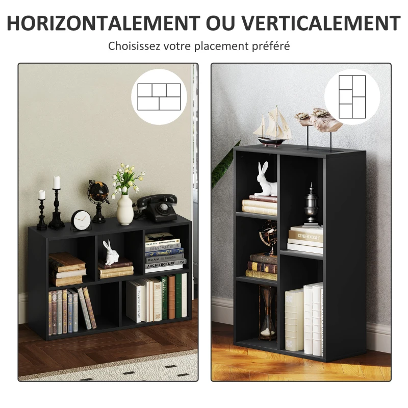 HOMCOM Bibliothèque étagère de rangement 2 niveaux avec 5 compartiments, pour salon chambre à coucher bureau, 50x24x80cm, noir
