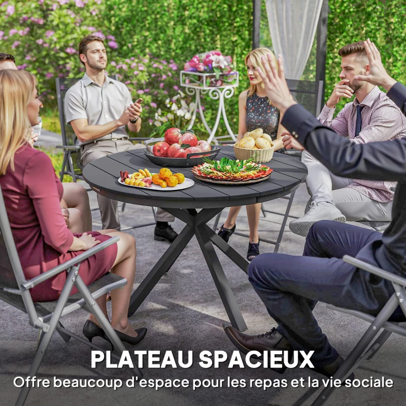 Outsunny Table à manger de jardin ronde Ø 118 cm cadre en aluminium pour balcon, porche, patio, noir