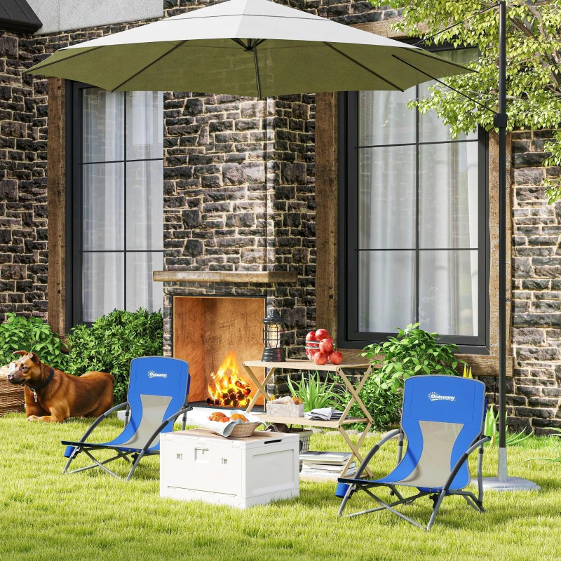 Outsunny Conjunto de 2 Cadeiras de Praia Dobráveis Cadeiras de Campismo Portáteis com Bolsa de Transporte 58x55x62 cm Azul