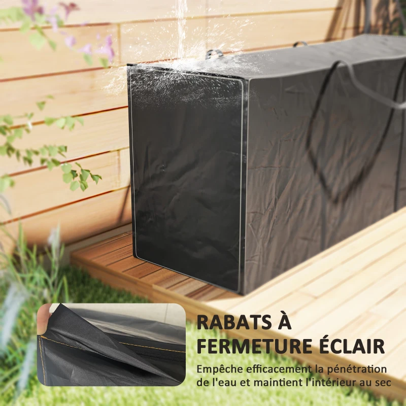 Outsunny Sac de rangement pour coussin de jardin housse de coussin d'extérieur tissu Oxford avec poignées 175 x 55 x 75 cm noir