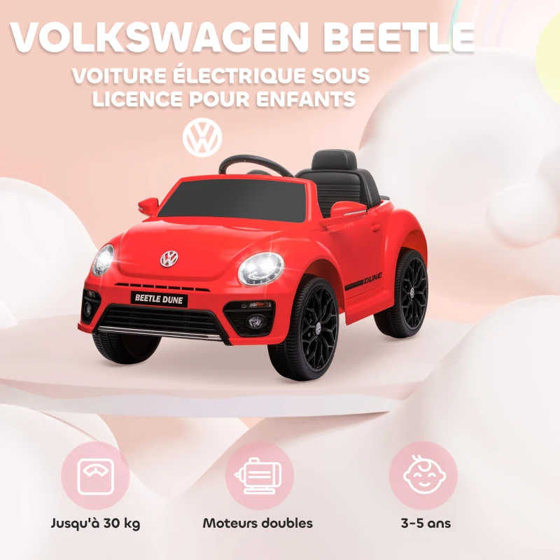 AIYAPLAY Voiture électrique 12V sous Licence Volkswagen Beetle avec télécommande, vitesse 3-5 km/h, 3 à 5 ans, rouge
