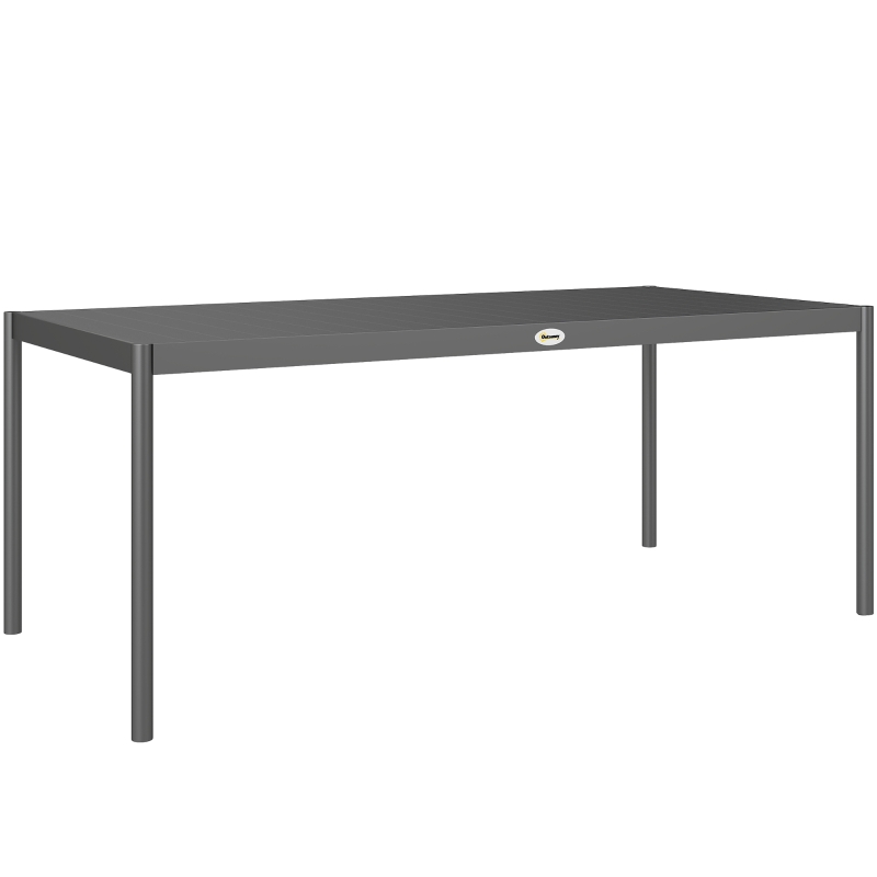 Outsunny Table à manger de jardin acier, table de jardin 8 personnes plateau à lattes rectangulaire 186 x 90 x 74 cm gris foncé