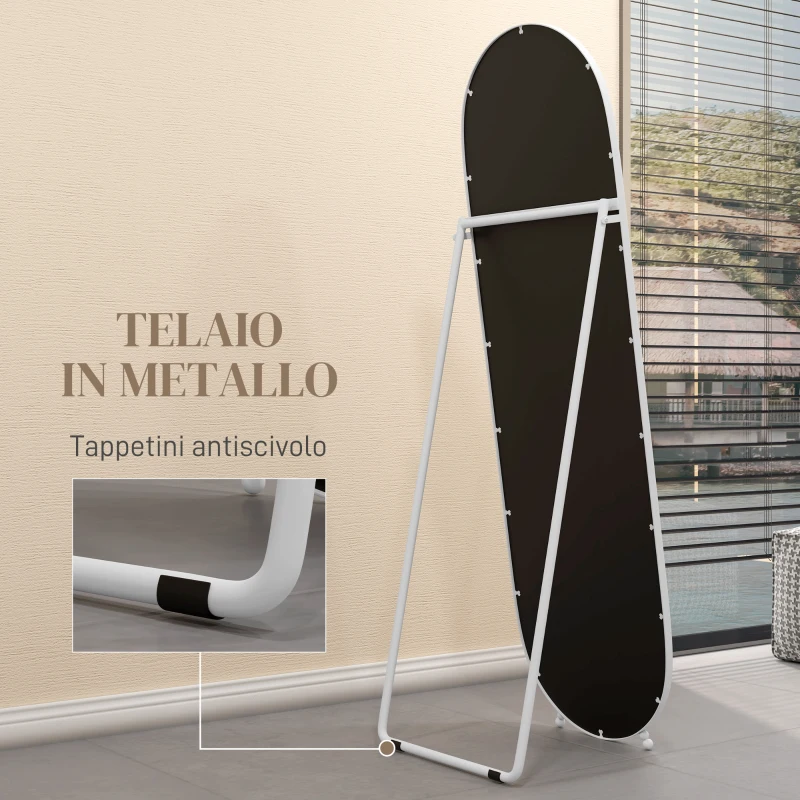 HOMCOM Specchio a Figura Intera da Terra con Supporto Pieghevole, Vetro e Metallo, 40x41x159 cm, Bianco