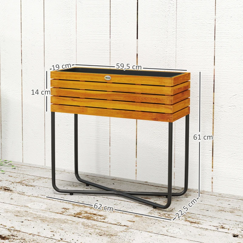 Outsunny Pot de fleurs bac à fleurs sur pied rectangulaire trous de drainage bois d'acacia 62 x 22,5 x 61 cm effet bois naturel