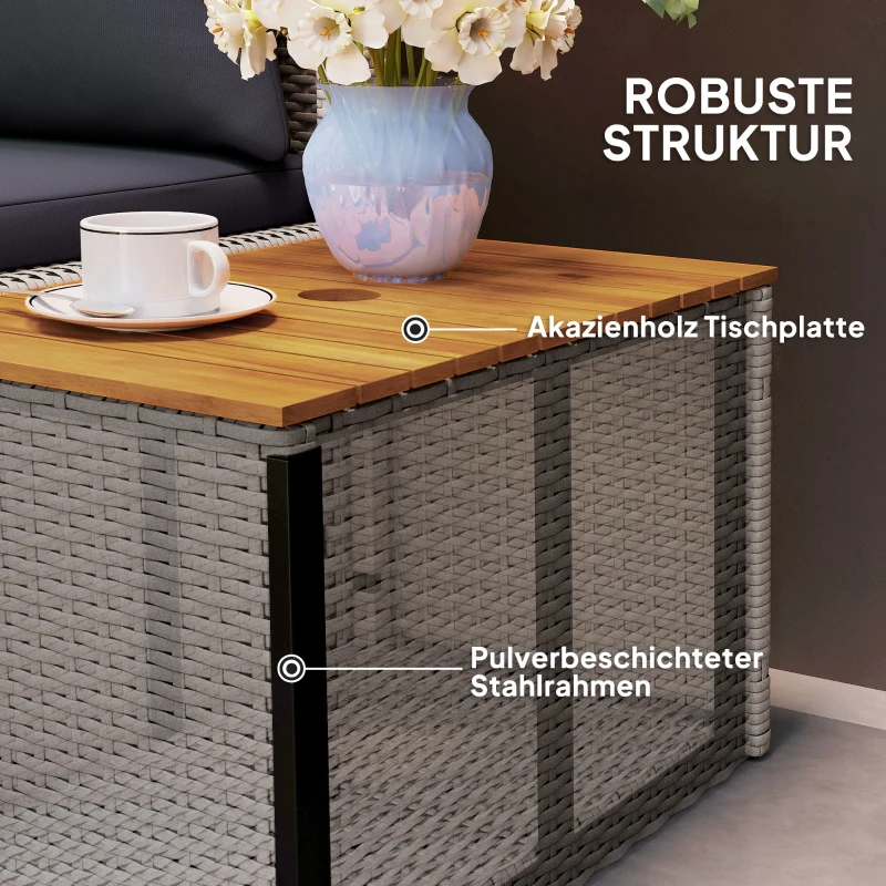Outsunny Polyrattan Sonnenliege für 2 Personen Doppelliege mit Fußhocker Stauraum Auflagen 125x114x72,5 cm Grau(m-7)
