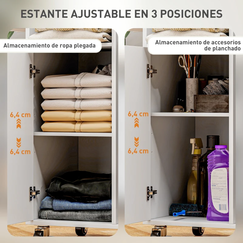 HOMCOM Estación de Planchado con Ruedas Barra para Ropa Tabla de Planchar 127,5x43,5x153 cm Blanco