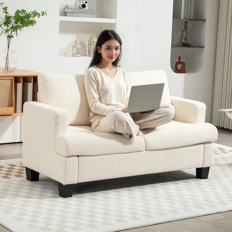 HOMCOM Canapé 2 places 120 cm avec coussins de dossier amovibles, tissu chenille pour salon, chambre, bureau, beige(m-7)