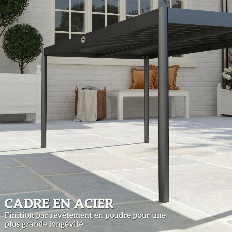 Outsunny Table à manger de jardin acier, table de jardin 8 personnes plateau à lattes rectangulaire 186 x 90 x 74 cm gris foncé