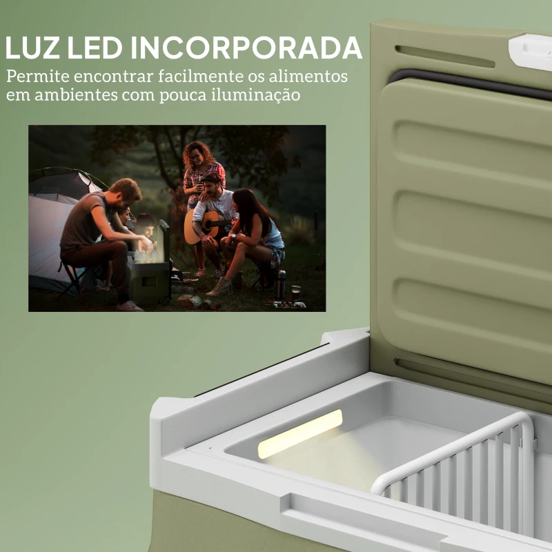 Outsunny Geleira Portátil Elétrica 30L Geleira de Carro -20℃ a +20℃ 12V/24V com Rodas Compressor e Ecrã LED 61x39x41,5 cm Verde