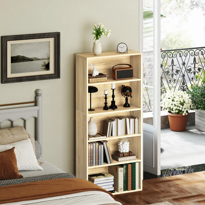 HOMCOM Bibliothèque étagère de rangement 5 niveaux avec étagères réglables pour salon, chambre, bureau, 60x24x133,5cm, naturel