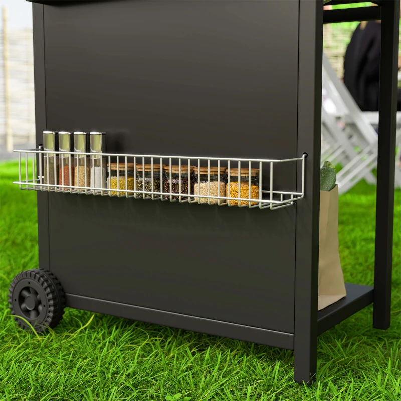 Outsunny Barbecue a Gás com 3+1 Queimadores 8,5 kW Termómetro Mesa Lateral Grelha Recolhedor de Gordura 2 Rodas 123x57x98 cm Preto