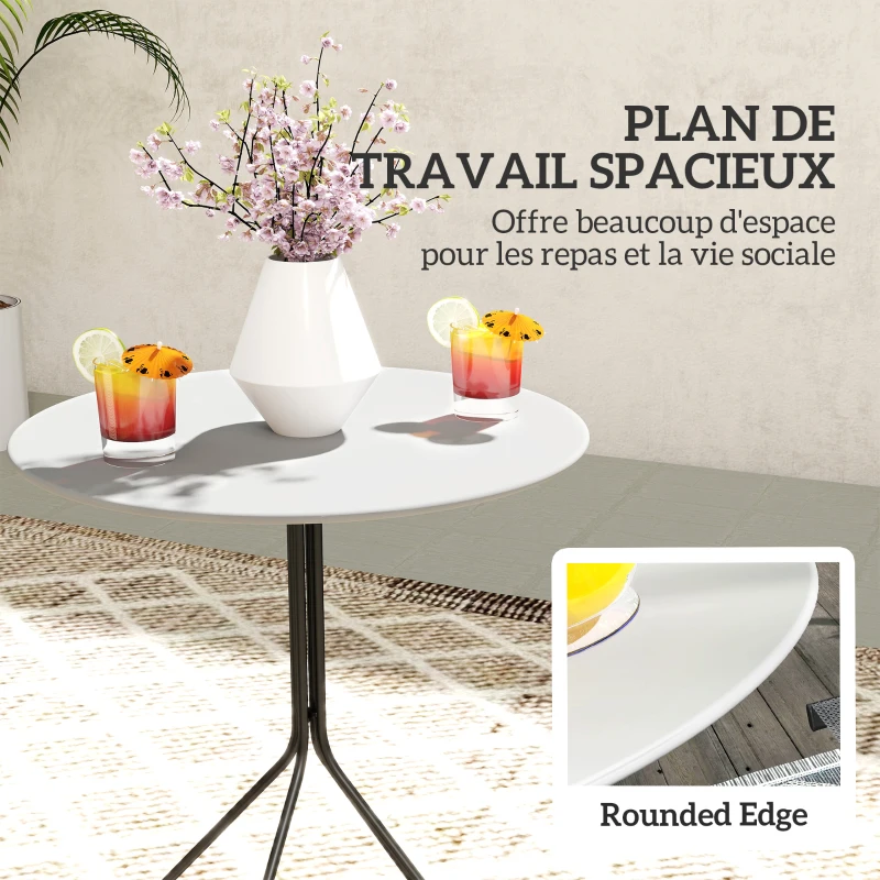 Outsunny Table de jardin ronde Ø 60 cm, table de terrasse cadre en acier, pour intérieur et extérieur, gris foncé