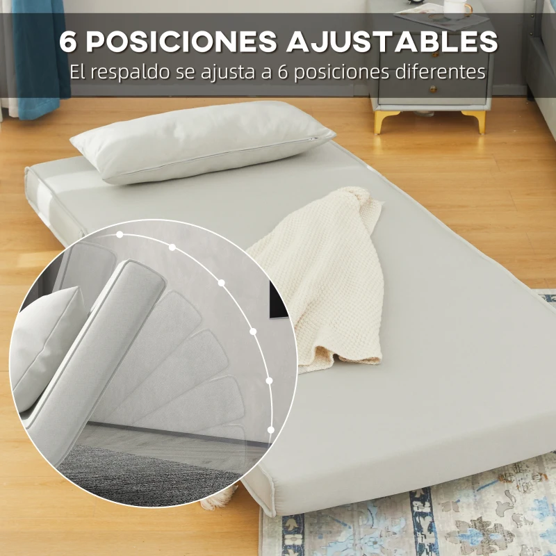 HOMCOM Sillón Cama Plegable con Respaldo Ajustable en 6 Posiciones Almohada Acolchada Carga 350 kg 94x78x80 cm Crema