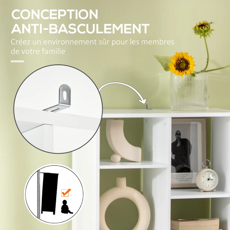 HOMCOM Bibliothèque meuble de rangement avec tiroir et étagères ouvertes, 60 x 26 x 158 cm, blanc