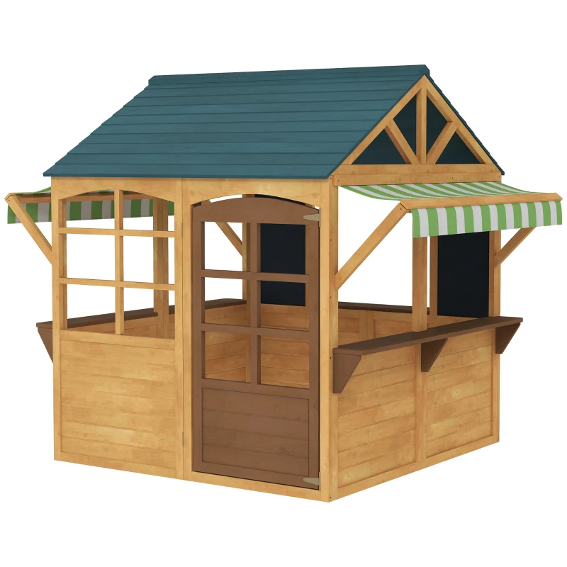 AIYAPLAY Casinha Infantil de Madeira Dobrável Casinha de Brincar com 2 Ardósias Janelas e Toldos Casinha de Madeira para Crianças 173x117x144 cm Madeira