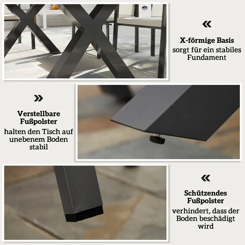 Outsunny Gartenmöbel-Set für 6 Personen, 6 Stühle, 1 Tisch, wetterbeständig, 175 cm x 92 cm x 73 cm, Schwarz + Grau