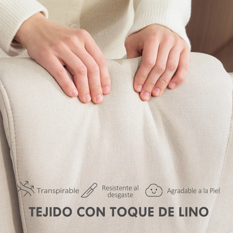 HOMCOM Sillón Relax Reclinable con Reposapiés Giratoria Tapizado en Lino con Base de Madera Beige