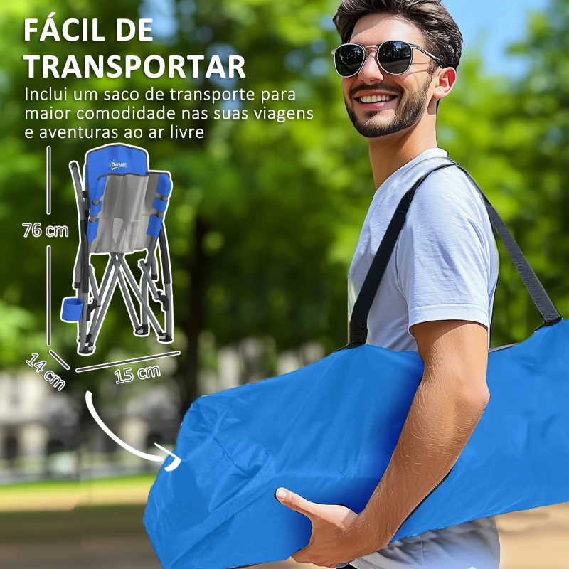 Outsunny Conjunto de 2 Cadeiras de Praia Dobráveis Cadeiras de Campismo Portáteis com Bolsa de Transporte 58x55x62 cm Azul