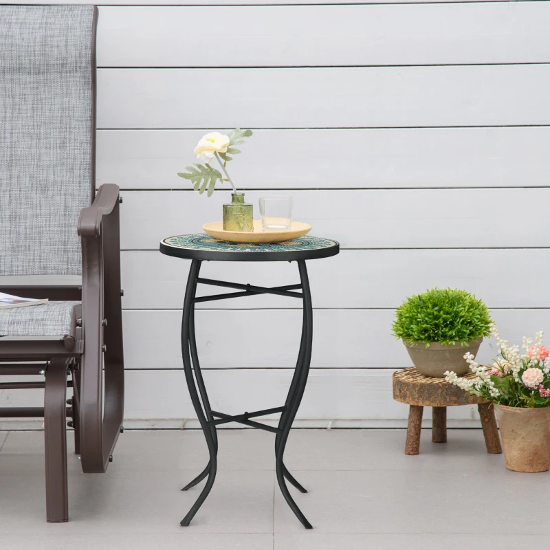 Outsunny Masuta de Gradina Rotunda din Metal cu Blat cu Mozaic, Ф35.5x53.5cm, Multicolor